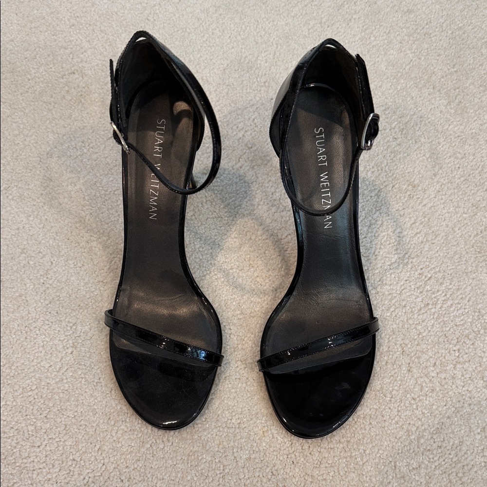 Stuart Weitzman Black Patent Nudist Sandals